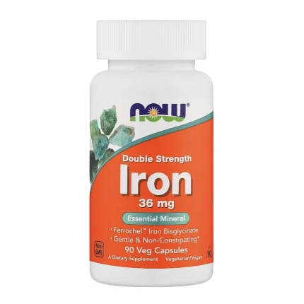 Железо бесглицинат  Iron Double Strength 36mg NOW  90 капсул